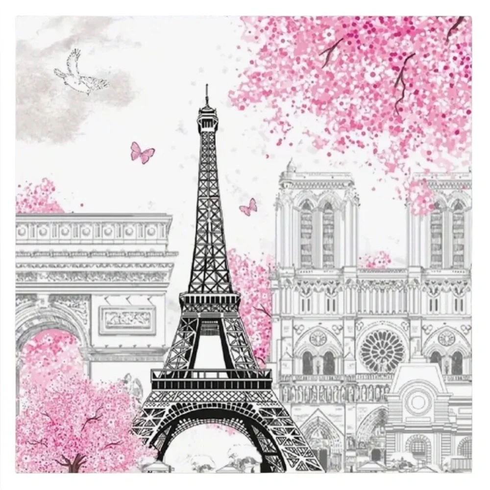 Set of Two (2) Individual Parisian Floral Script Decoupage Luncheon Size Napkins